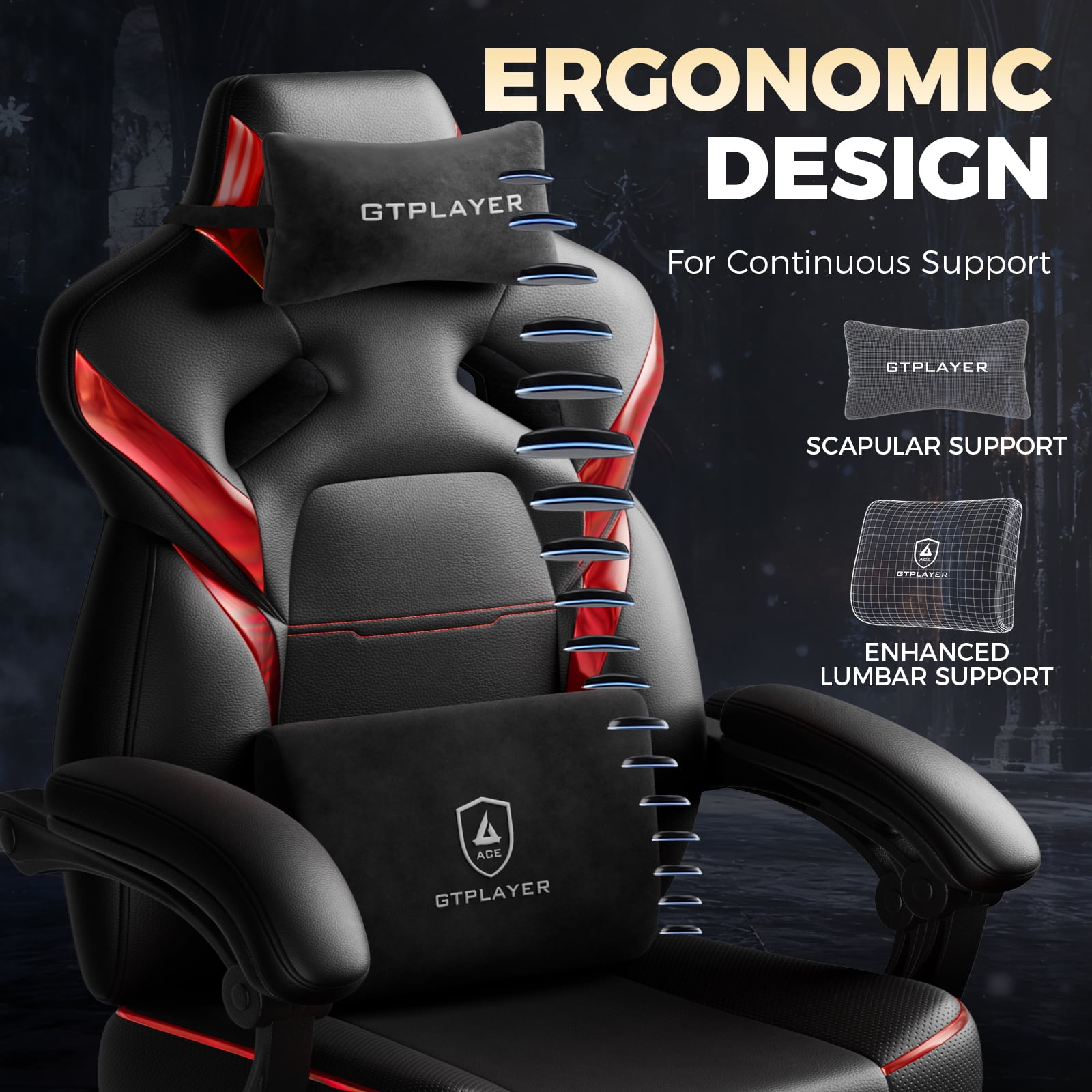 GTPLAYER Gaming Chair Office Chair PU Leather with Adjustable Headrest and Lumbar Pillow, White
