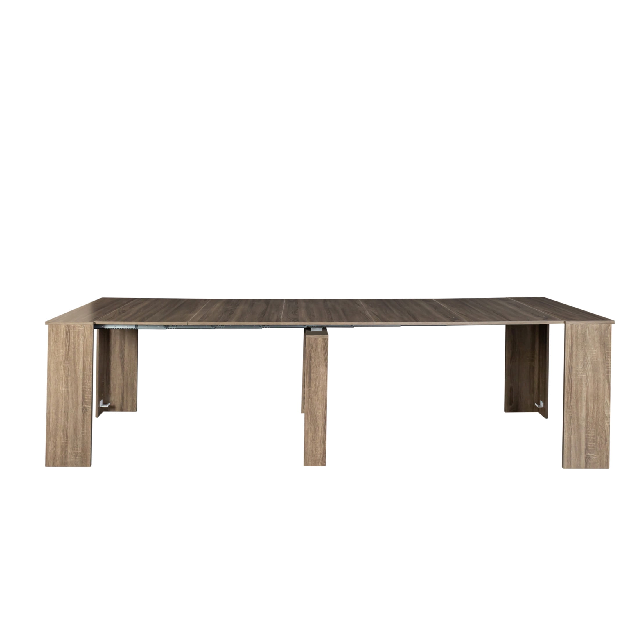 Noble House Kirk 118.1" Extendable Console Dining Table, MDF and Chipboard, Modern Space-Saving Leaf System, Brown