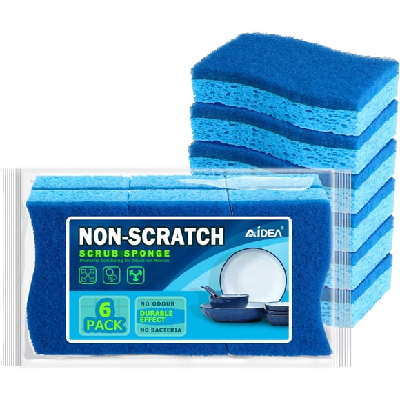 AIDEA-Brite Éponge à Récurer Non Abrasive - 12 Unités, Éponges pour Vaisselle, Éponge de Nettoyage, Nettoie Rapidement Sans Égratigner