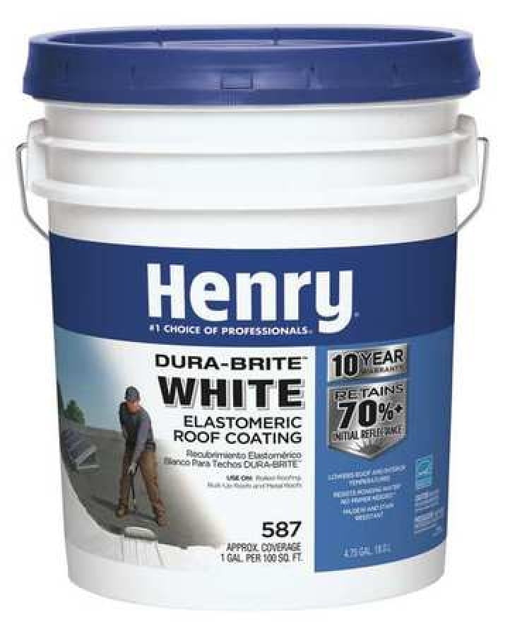 HENRY HE587372 Elastomeric Roof Coating, 4.75 gal, Pail, White