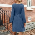 thumbnail image 2 of Besolor Womens Sweater Dress Casual Crewneck Long Sleeve Button Pleated A-Line Midi Fall Dresses with Pockets, 2 of 4