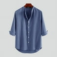 thumbnail image 4 of INCERUN Men's Collarless Striped 3/4 Sleeve Casual Button Shirts Tops, 4 of 5