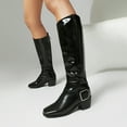 thumbnail image 4 of Xfvqtps Womens Chunky Heel Knee High Boots Patent Leather Fashion Winter Comfort Booties with Square Toe Buckle Detail Stylish Glossy Boots for Women Black, 4 of 8