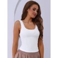 thumbnail image 4 of DARING DIVA Women's Ribbed Square Neck Slim-Fit Lace Trim Tank Tops S White, 4 of 6