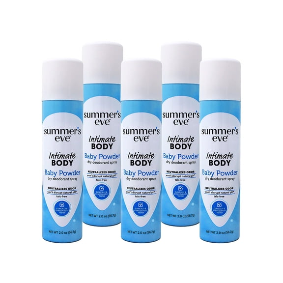 Summer's Eve Baby Powder Daily Gentle Feminine Spray, 2 oz (Pack of 5)