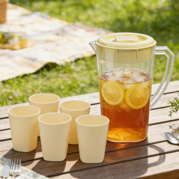 Jarra de café frío de plástico de gran capacidad con tapa de presión, adecuada para bebidas frías y calientes, dispensador de bebidas para el hogar con 5 tazas, apto para lavavajillas.