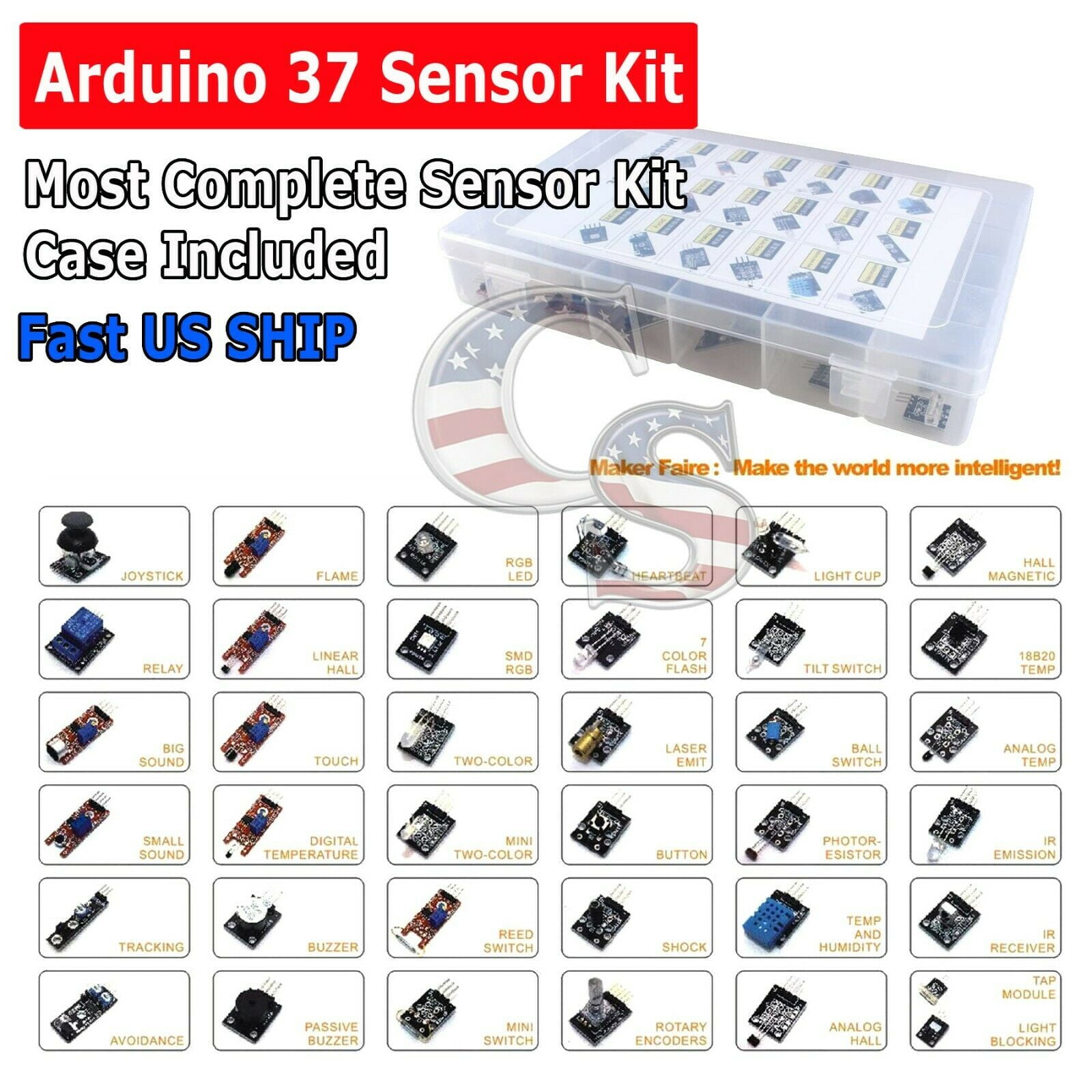 37 Sensor Ultimate 37 in 1 Sensor Modules Kit fit Arduino MCU Education User 
