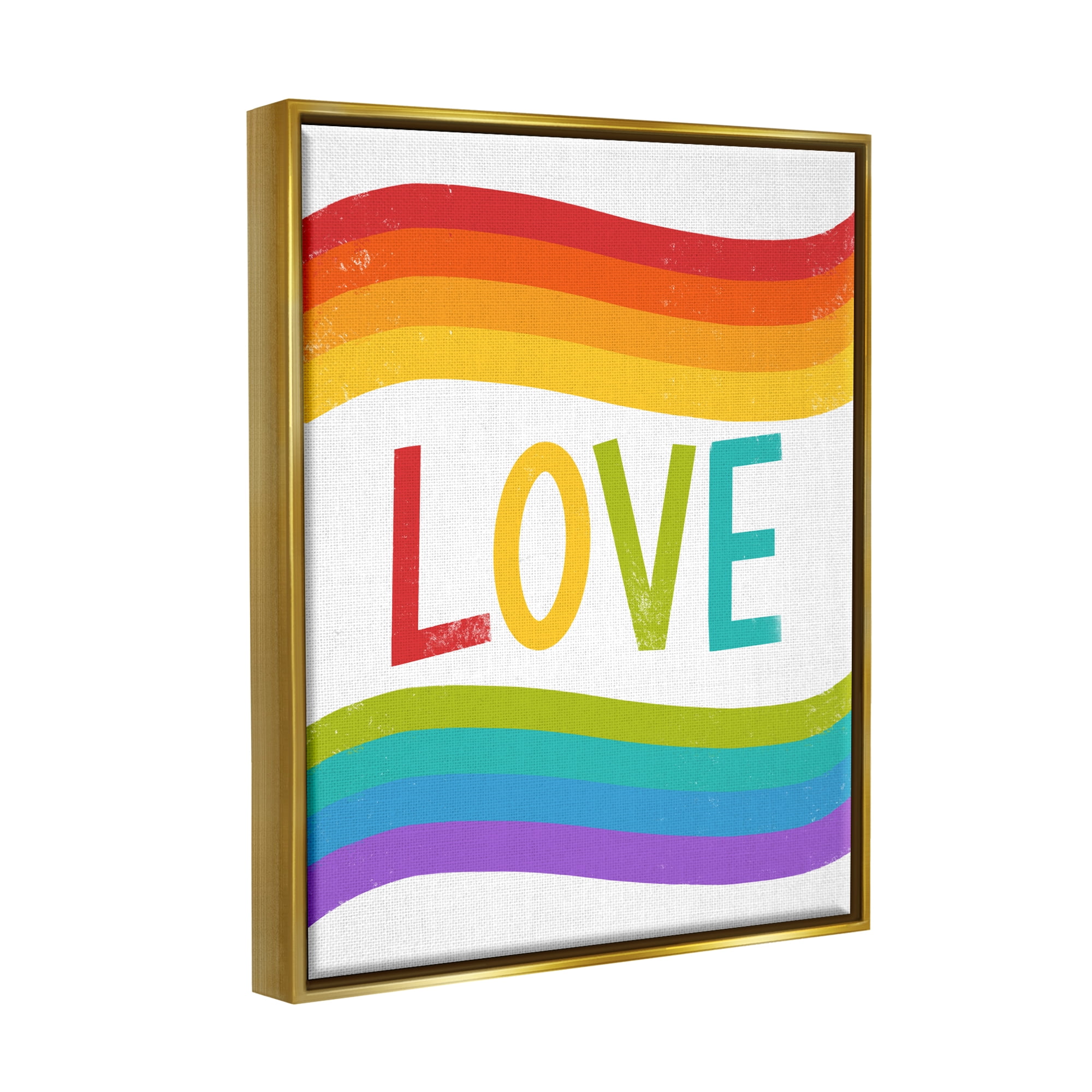 Stupell Industries Rainbow Love Pride Stripes Holiday Painting Gold Floater Framed Art Print Wall Art
