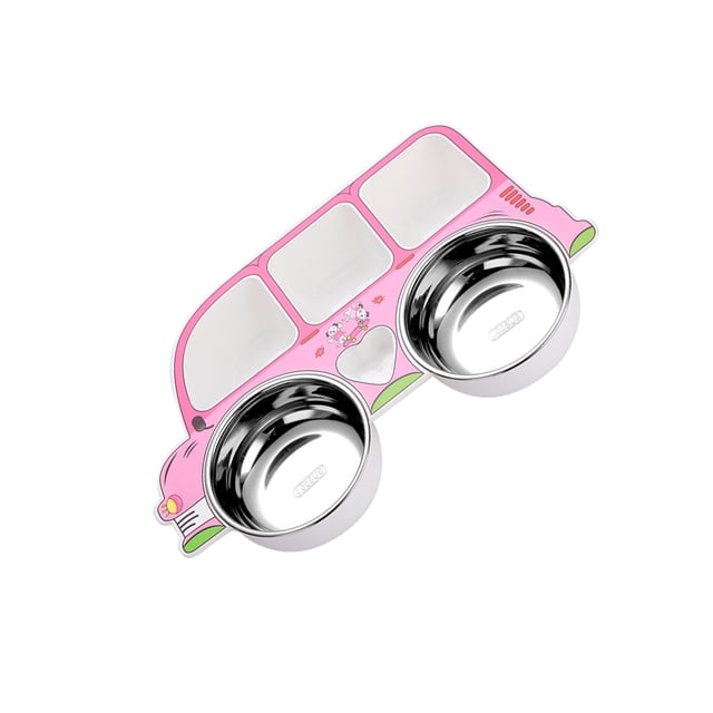 Toystoory Vajilla de acero inoxidable para niños, cuchara, tenedor, diseño de compartimento en forma de coche, cuenco, cubertería Mostrada Rosa Camión/Cuenco/extraíble