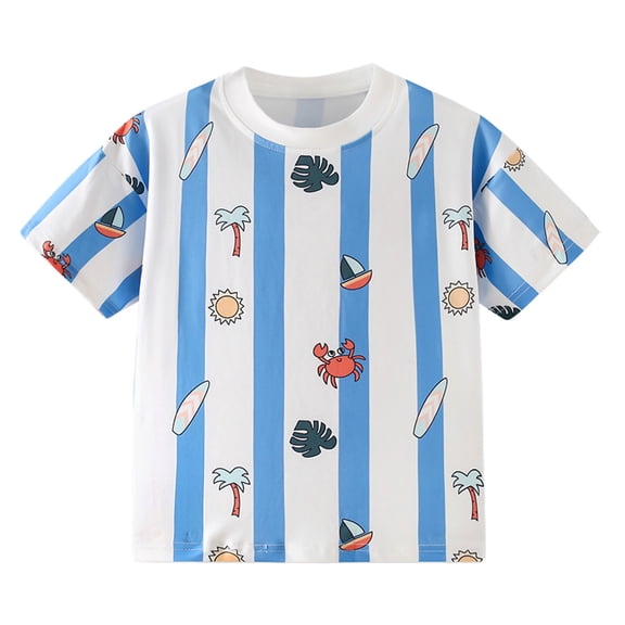 WRKEKC Summer Boys T-Shirts Kids Casual Round Neck Short Sleeve Beach Print Cotton Tee for Daily Wear 2-9 Years