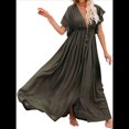 thumbnail image 2 of Vestido Informal de Verano para Mujer, Maxivestido con Volantes y Botones, Estilo Bohemio, Túnica Larga. Verde Talla Única, 2 of 8