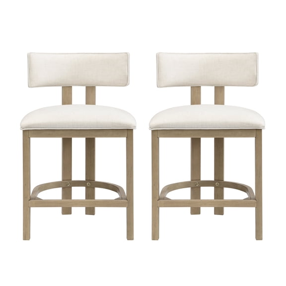 FFZ Counter Height Bar Stool Set of 2 with Solid Wood Frame and Fabric Upholstery, 22.75 x 21 x 35.5, Beige