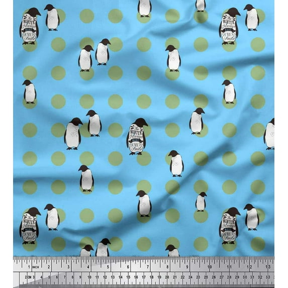 Soimoi Rayon Fabric Dot & Penguin Ocean Printed Craft Fabric by the Yard 56 Inch Wide