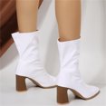 thumbnail image 3 of NECHOLOGY Botas Mujer Adulto Femenino Zapatos Botines para mujer Vintage Color sólido Cuero Cabeza cuadrada Grano de Grueso Tacón Botas de moda (White, 8), 3 of 7