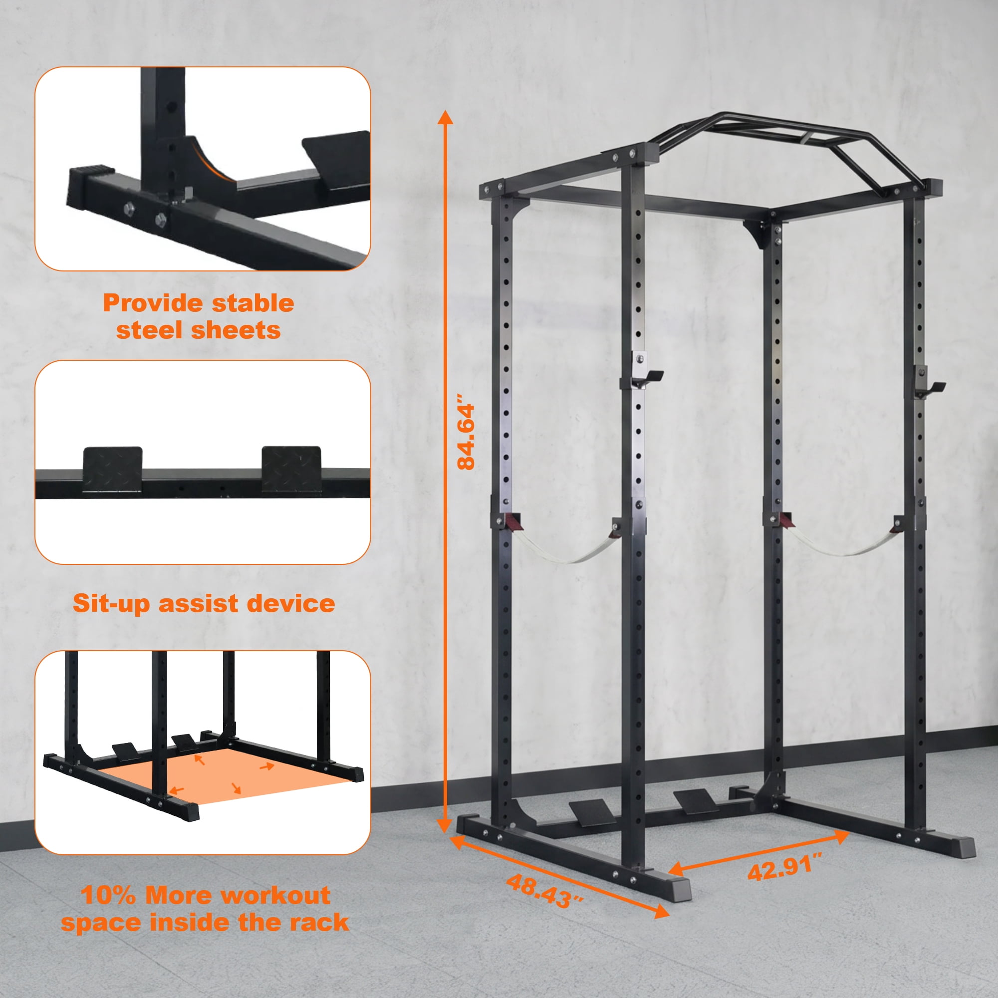 FlexWave Four-Post Power Cage, All-Black, 2x2 Steel Frame for Home