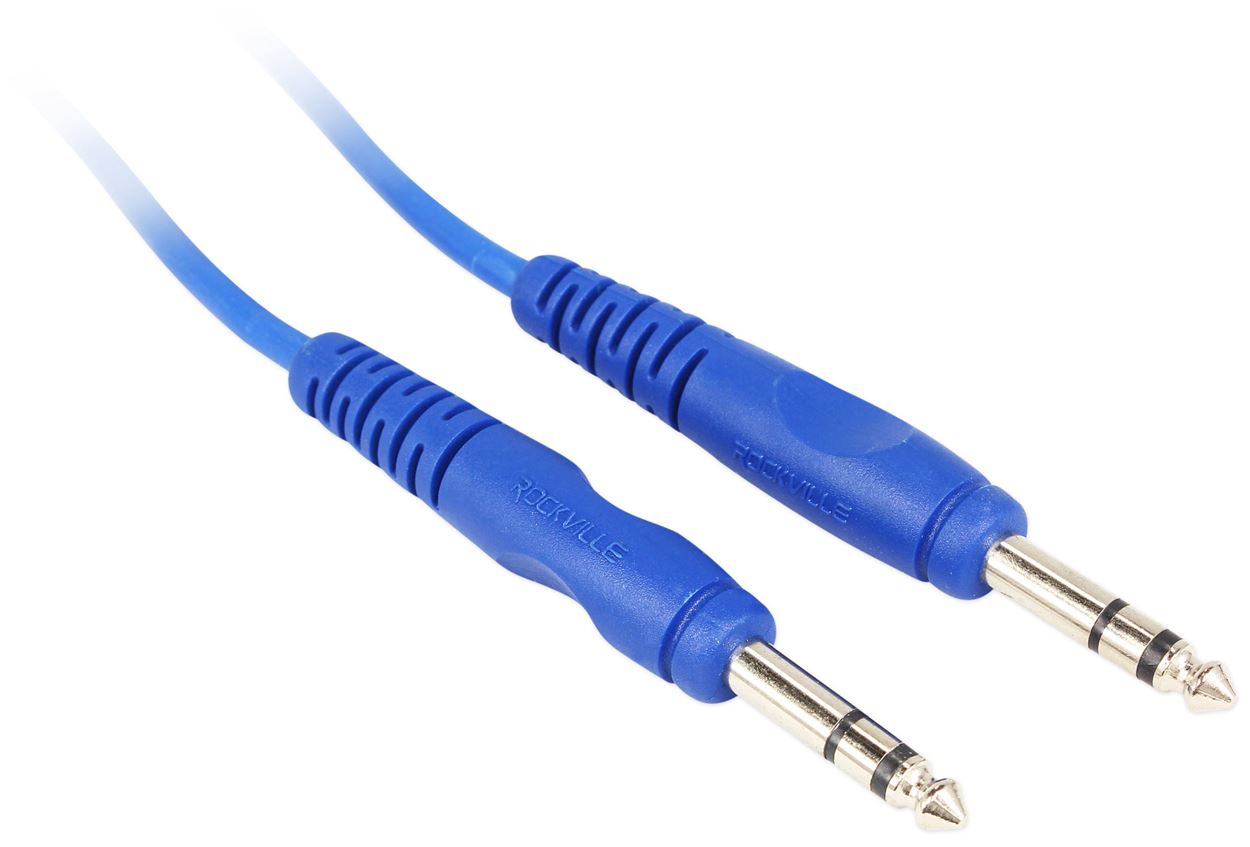 18 Rockville RCTR103BL Blue 3' 1/4'' TRS to 1/4'' TRS Cable 100% Copper
