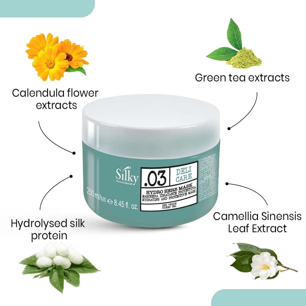 SILKY .03 DELI CARE HYDRO HERB MASK | Hydrating and Protective for Hair Strength and Protection 250ml/8.45oz