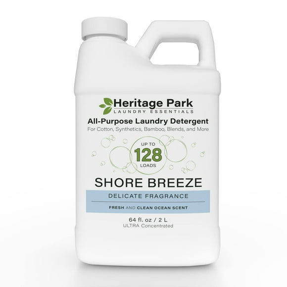 Heritage Park Détergent à Lessive de Luxe / Testé par des Dermatologues, à Base de Plantes, Naturel et Enzymatique / Doux pour Peau Sensible - Shore Breeze (64 fl oz)