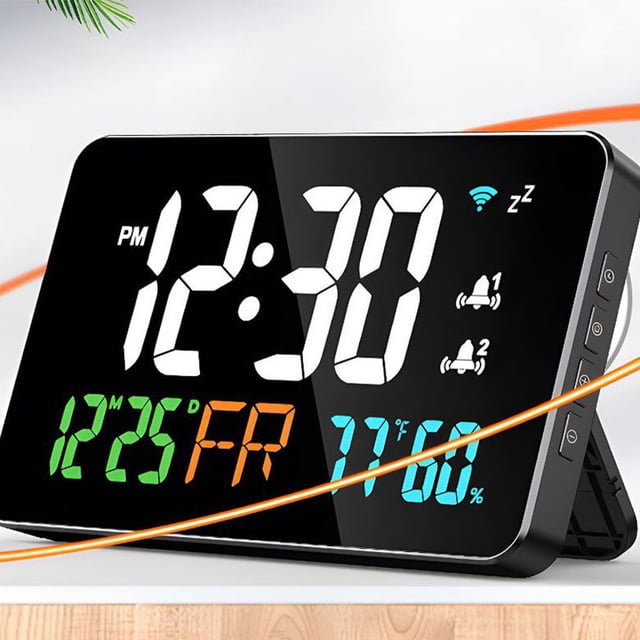stanreset Réveil Table avec Connectivité Wifi pour Correction Automatique de l'Heure et Date. Affichage LED Couple Lumière Bleue