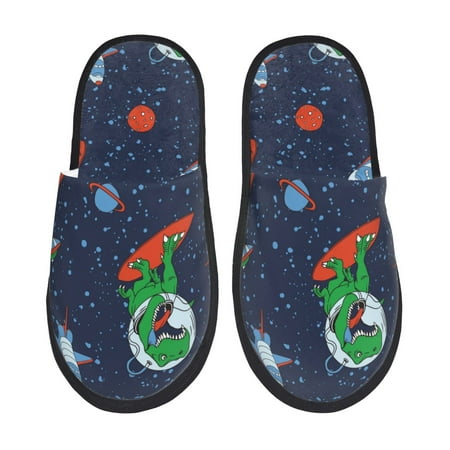 Balery Dinosaur Astronaut Space Surfing Slient Indoor Furry Fleece Comfort House Shoes Soft Non-Slip Home Shoes Cotton slippers House Slippers-- Medium