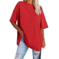 thumbnail image 2 of MIXUE Womens Summer Tops Solid Color Crew Neck Short Sleeve Loose Shirts For Women Tshirts Holiday Wear,Red,XXL, 2 of 7