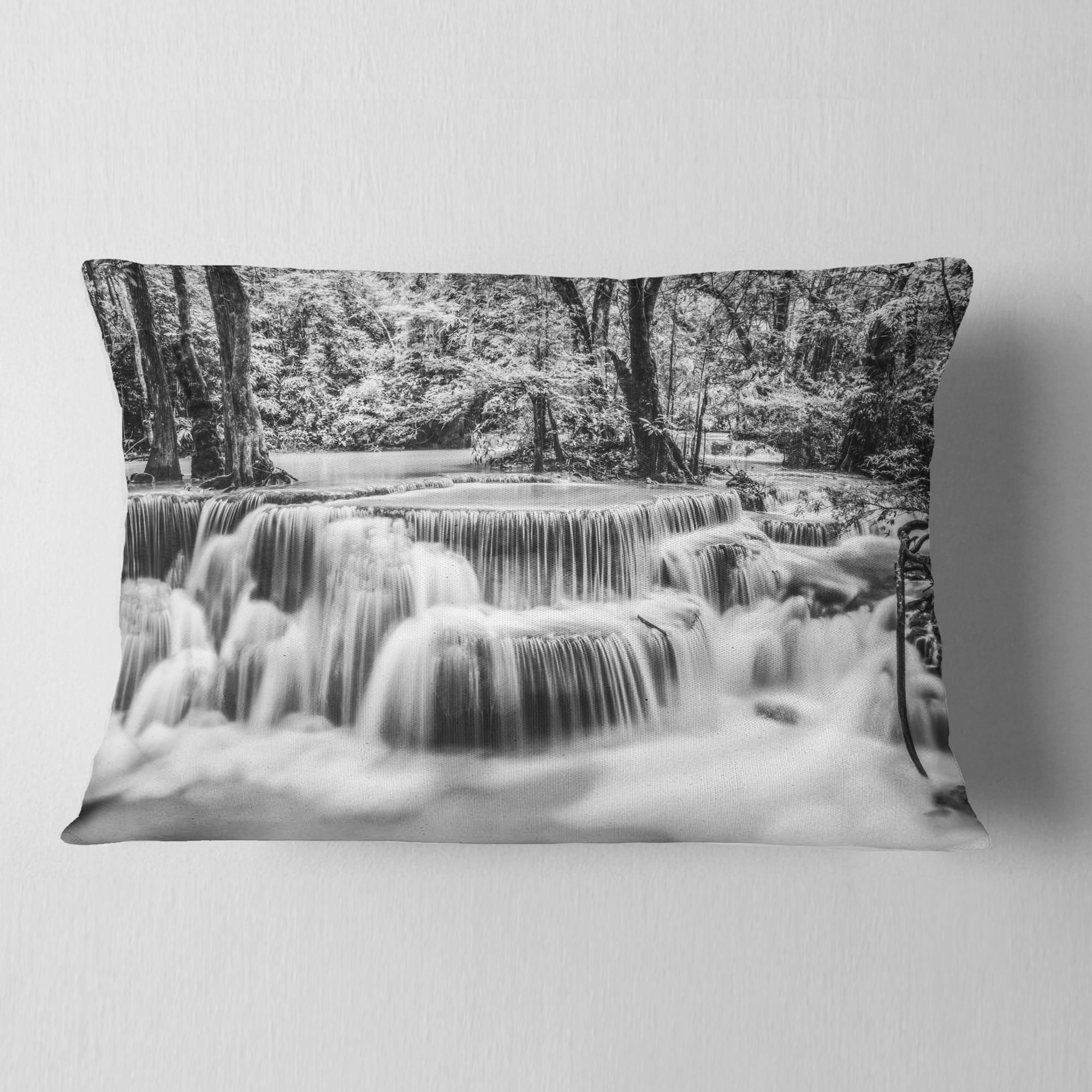 Designart White Erawan Waterfall - Landscape Photography Throw Pillow - 12x20