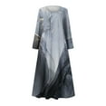thumbnail image 4 of Up to 50% off!pstuiky Dresses for Women, Women Cotton and Linen Dress Long Sleeve Crew Neck Dress Printed Dress and Ankle Dress Casual Holiday Dress with Pockets Leisure Gray XXL, 4 of 5