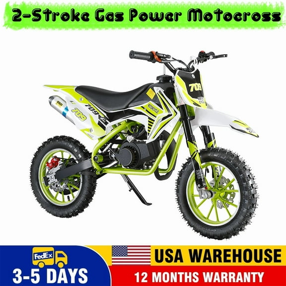49cc 2-Stroke Kids Dirt Bike, Gas Power Motocross with Front and Rear Disc Brakes, Gas-Powe Mini Bike, Off-Road Mini Motorcycle for Children, Shock Absorption Springs, Soft Seat Cushion