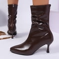 thumbnail image 6 of Brown Women Versatile Boots With Pointed Toe Accent High Heel Pleated Construction For Comfort And Height Enhancement Great For Winter Fall, 6 of 9