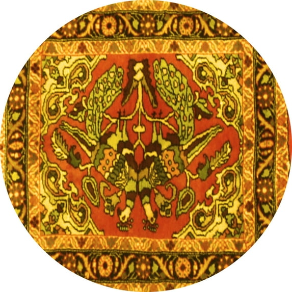 Ahgly Company Machine Washable Indoor Round Persian Yellow Traditional Area Rugs, 5' Round