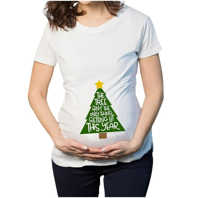 Blusa de Maternidad de Navidad Camiseta de Navidad Elk Muñeco de Nieve Estampado de Dibujos Animados Ropa de Maternidad Top de Manga Corta Camiseta de Embarazo Odeerbi ODB121628