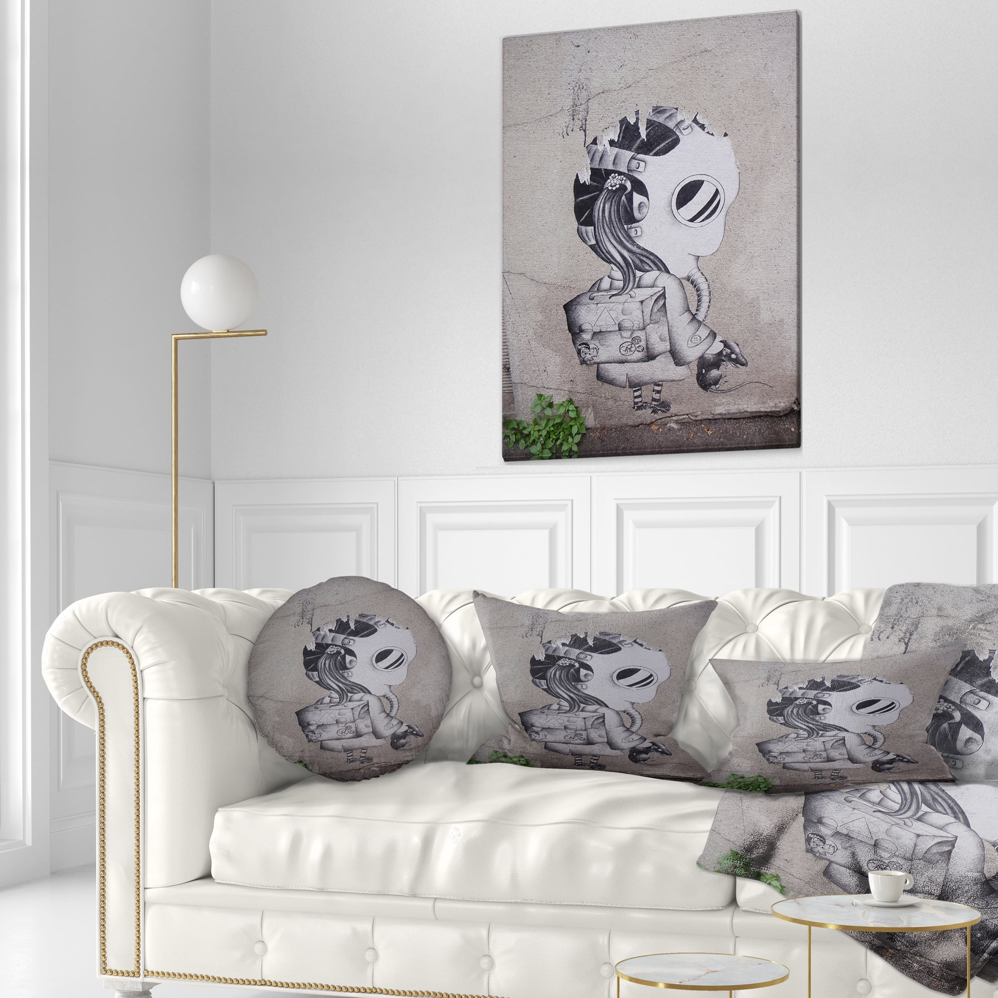 Designart Rat Catcher Robot - Street Art Throw Pillow - 12x20