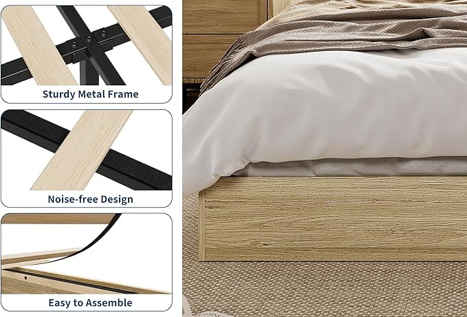 Twin Size Wood Platform Bed Frame,Wooden Bed Frame Without Headboard, Wood Slat Support,No Box Spring Needed, Easy Assembly,Burlywood