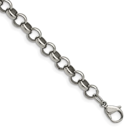 Auriga Fine Jewelry Stainless Steel Polished 8mm 7.75 inch Rolo Chain Men s Bracelet
