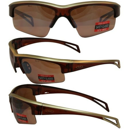 - Global Vision Top Gun Sunglasses Brown Frame Driving Mirror Lens ANSI Z87.1+