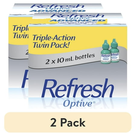 (2 pack) Refresh Optive Advanced Lubricant Eye Drops Artificial Tears, 20 ml, 2 Bottles