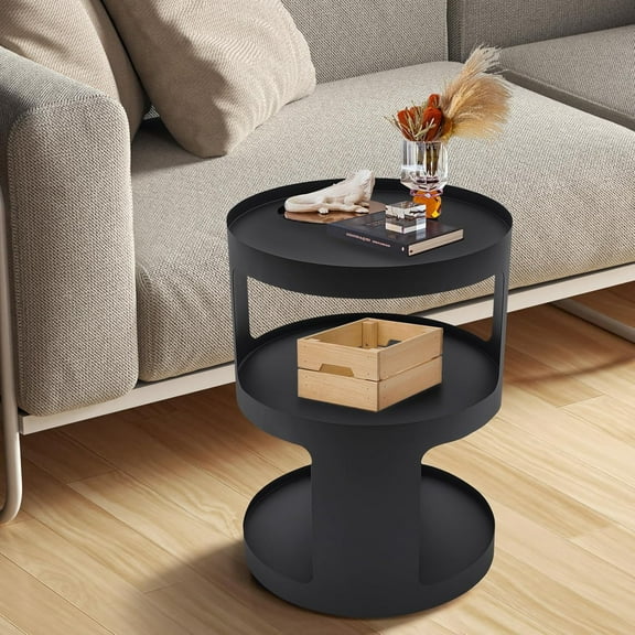 Modern Side Table, Small Office End Table, Nightstand With Storage Shelf for Bedroom, End Tables Living Room, Metal Side Table,Black