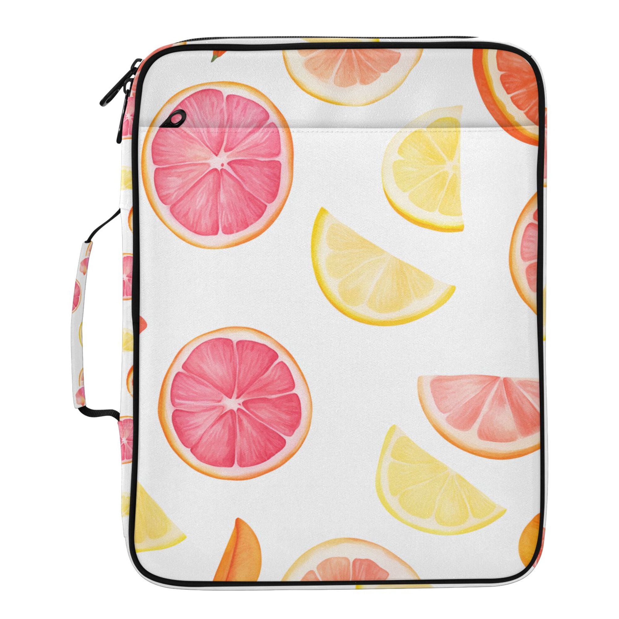 FORMRS Accordion File Folder A4 Size 7-Pocket Expanding Document Organizer Bag with 3 Ring Binder, White Grapefruit Slices