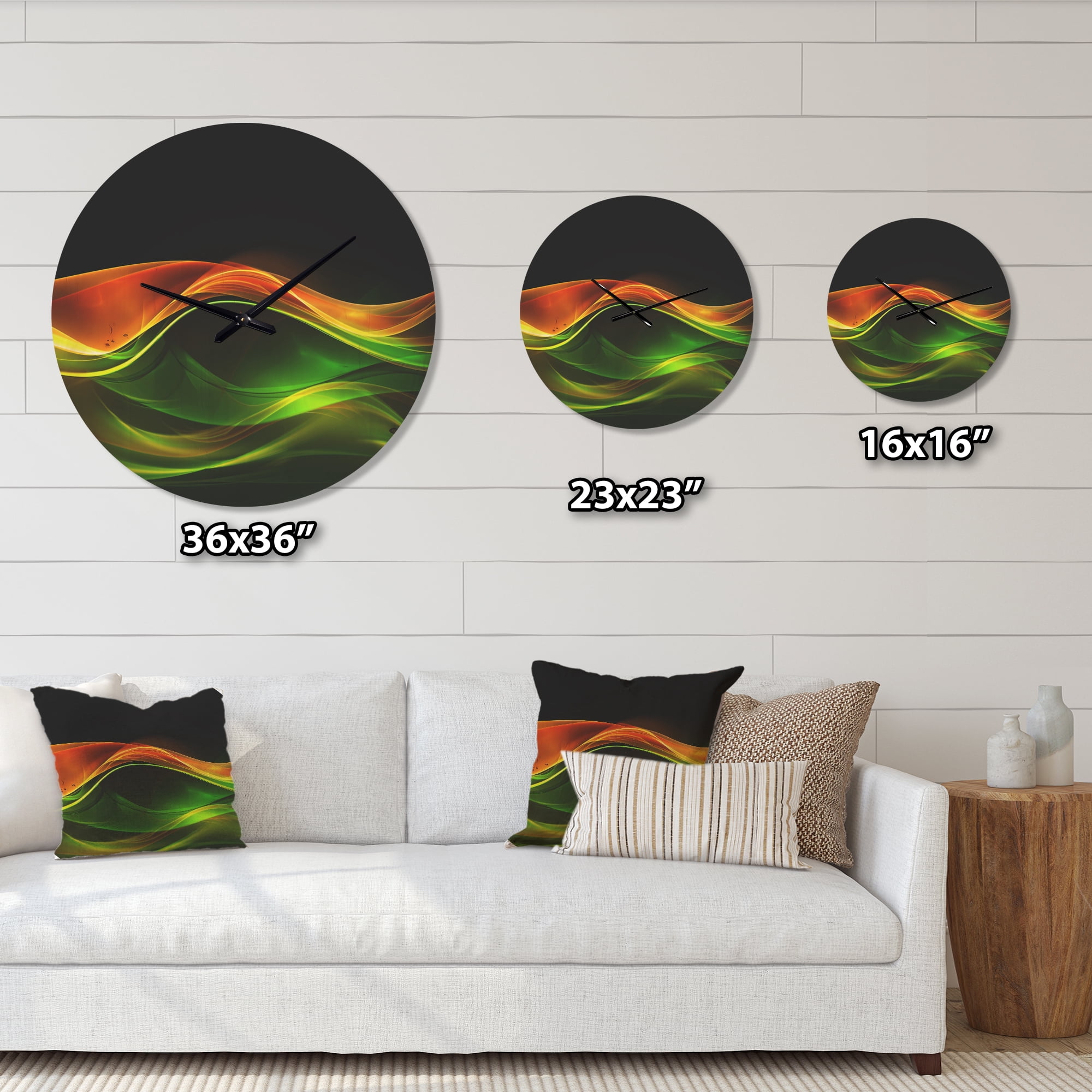 Designart 'Abstract Yellow Green in Black ' Modern Wood Wall Clock