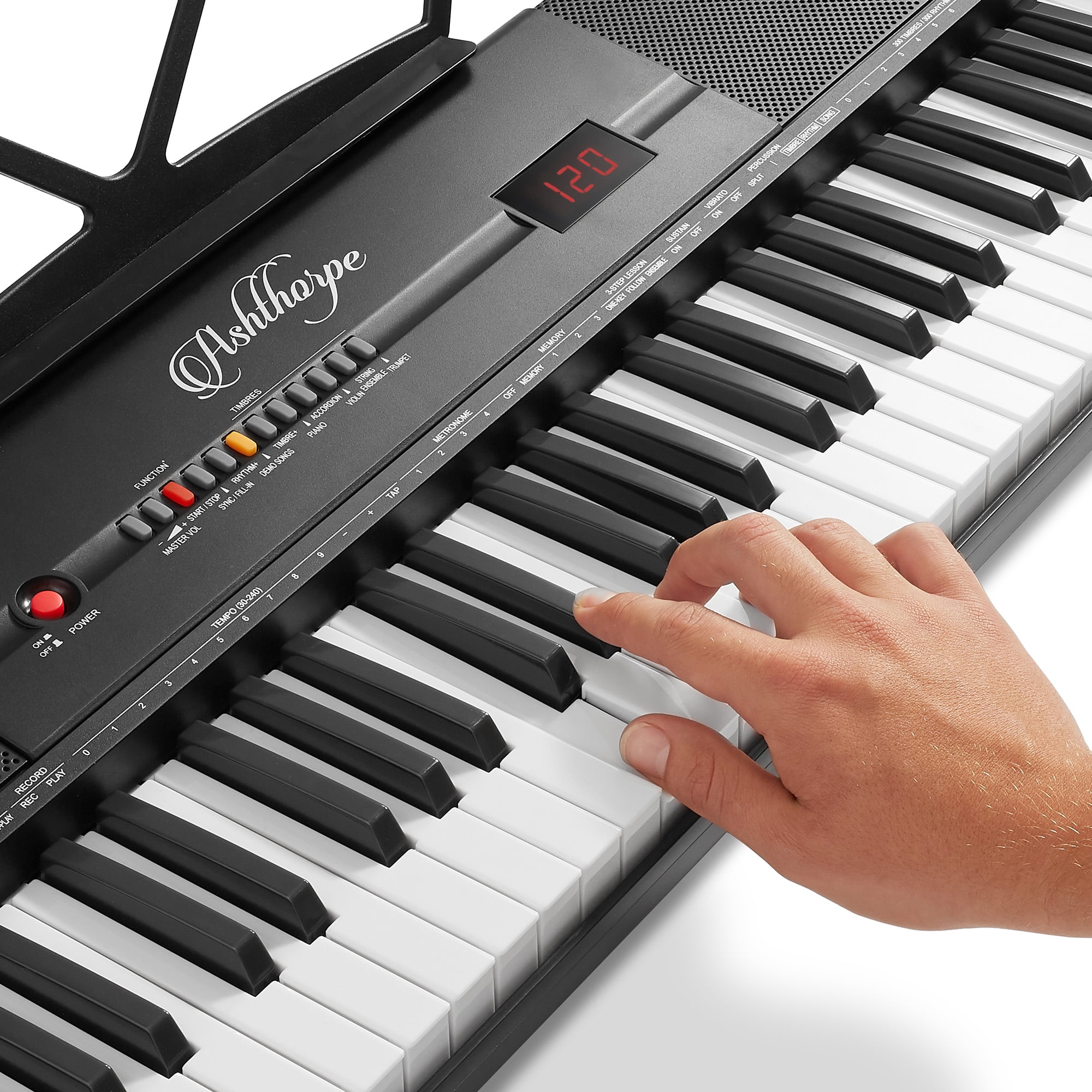 Ashthorpe 61-Key Digital Electronic Keyboard Piano, Portable Beginner Kit with Stand and Stool
