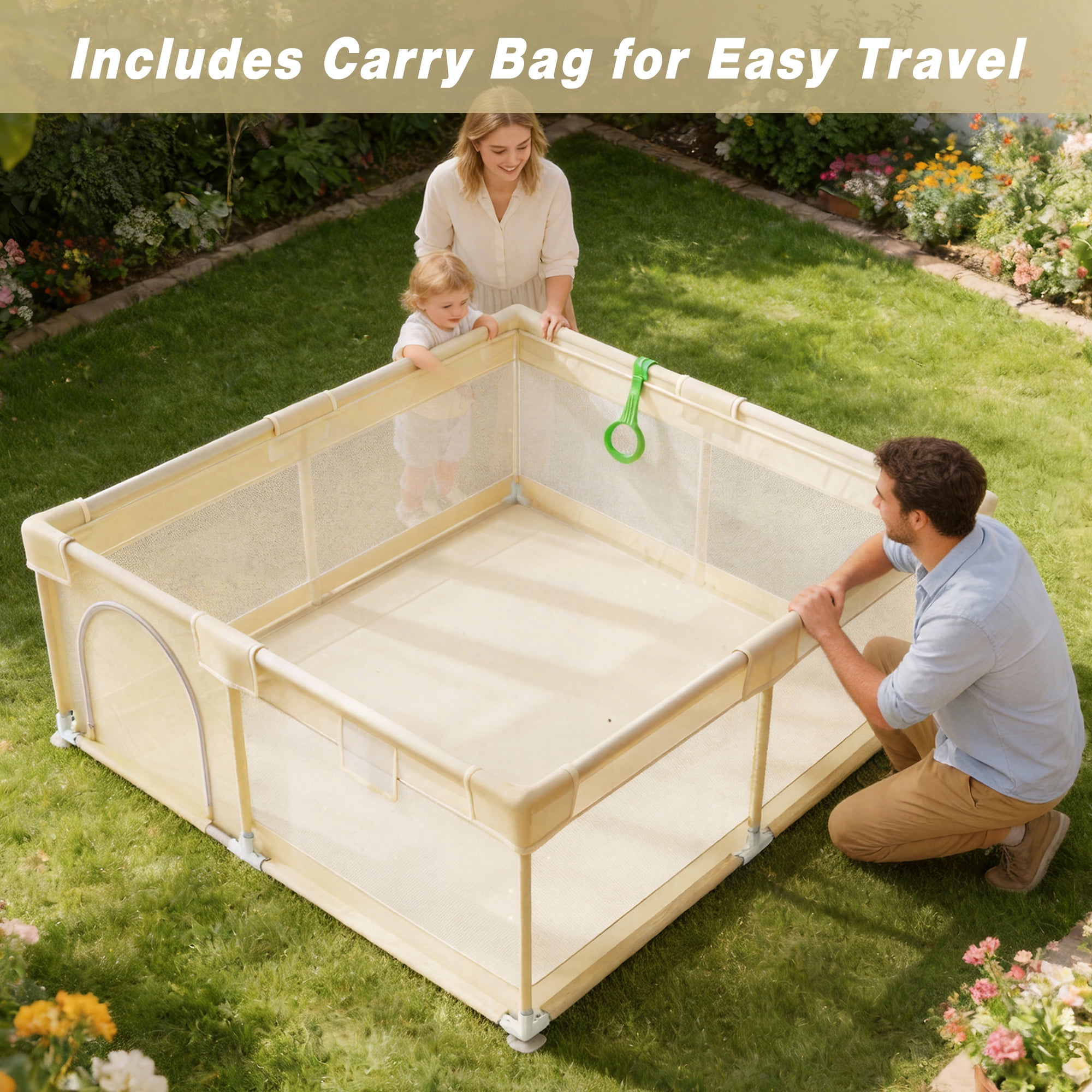 Easy4Home Extra Large Baby Playpen 71"x60" Toddler Play Yards Safety Fence, Beige
