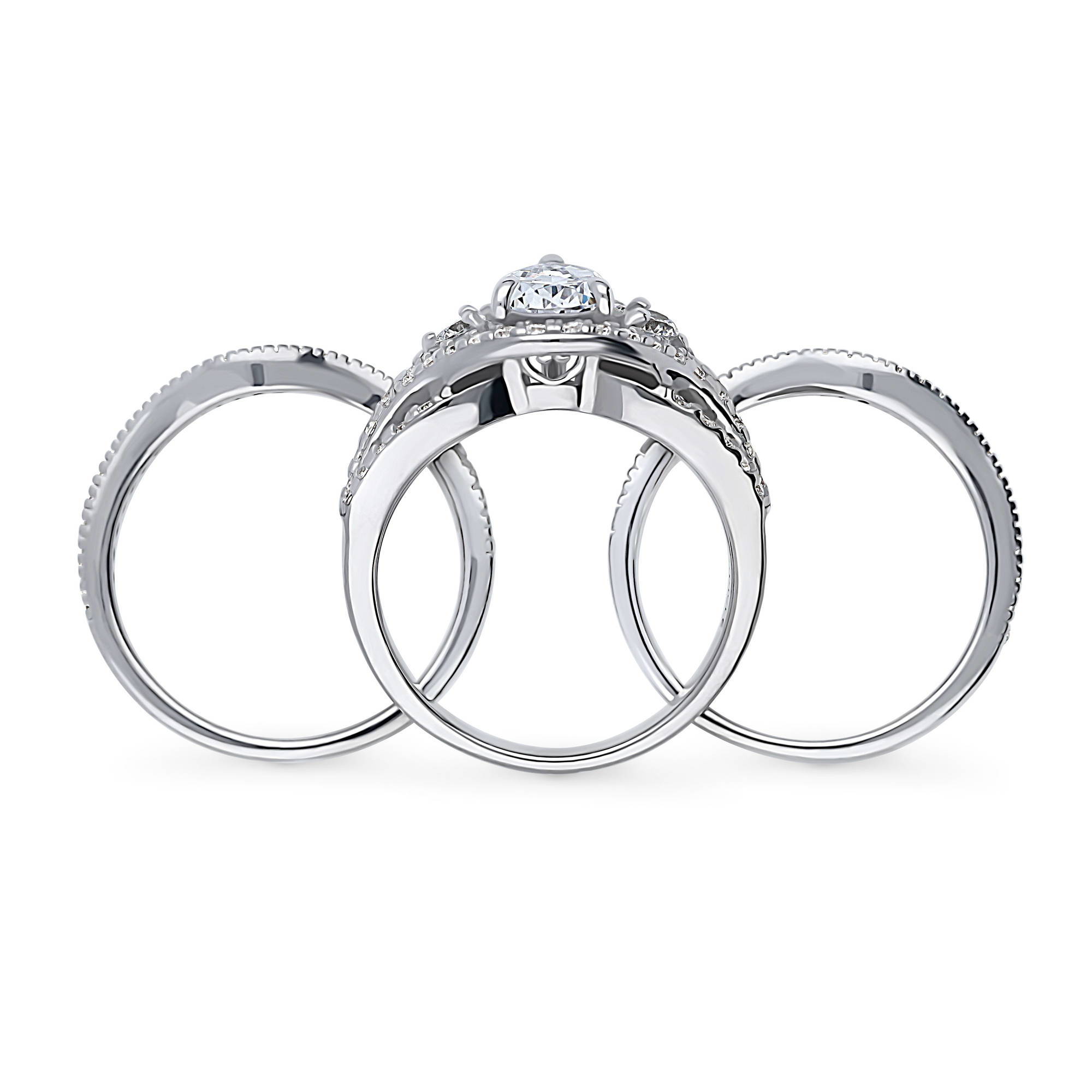 BERRICLE Sterling Silver Wishbone Wedding Engagement Rings 1.3 Carat Cubic Zirconia CZ Woven Ring Set for Women, Rhodium Plated Size 4.5