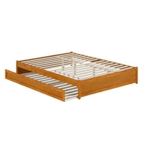 Barcelona Queen Wood Panel Platform Bed with Twin XL Trundle in Light Toffee