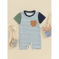 thumbnail image 2 of Baby Boys Jumpsuit, Short Sleeve Crew Neck Striped Contrast Color Summer Romper Clothes for Casual Daily, 2 of 7