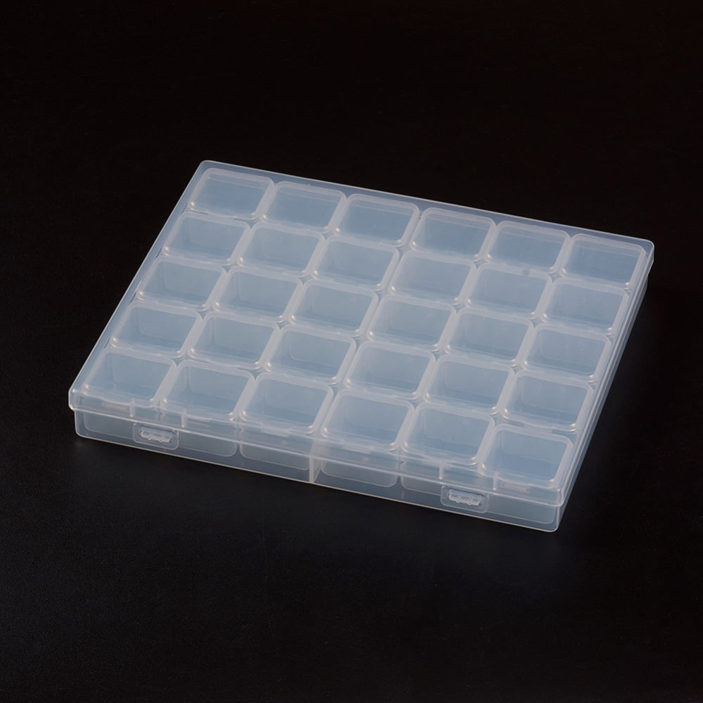 3Set Plastic Bead Containers Flip Top Bead Storage Removable 30 Compartments Rectangle Clear 20.8x18x2.7cm Compartments: 3.3x3.4x2.35cm 30 Compartments/box
