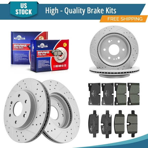 YXPCARS 12PCS Front Rear Brake Kits, Drilled & Slotted Brake Rotors   Ceramic Brake Pads Kit for Cadillac Escalade Chevrolet Suburban Tahoe (582458 582457 2173 2174)