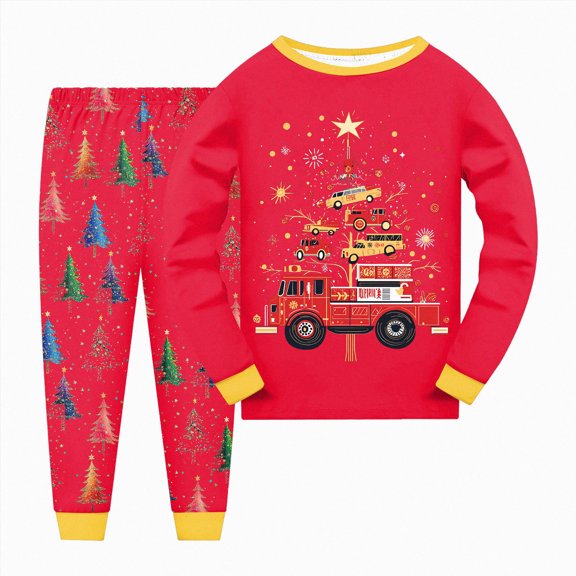 NOLDARESGirls Christmas Pajamas Toddler Boy Kids Holiday Jammies Set PJS Winter Sleepwear Children Clothes X104-Red