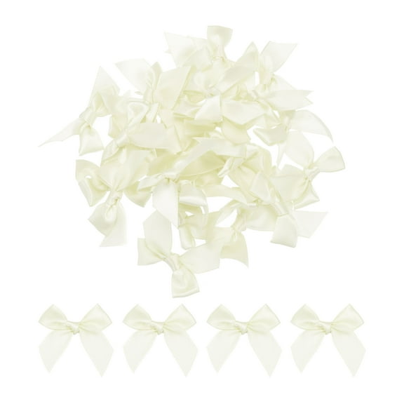 Uxcell 20Pcs Mini Ribbon Bow 1.5" Mini Fabric Satin Ribbon Flower Bows for Craft DIY Wedding Birthday Party Beige