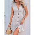 thumbnail image 5 of Women'S Striped Summer Dresses V Neck Casual Mini Dress Flutter Sleeve Ruffle Button Sundresses Grey L, 5 of 8