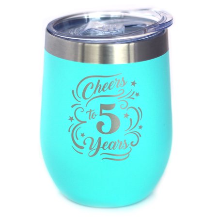 Bevvee Insulated Wine Tumbler 12 oz Cheers 5 Years Gifts for a 5th Anniversary Celebration Tumblers